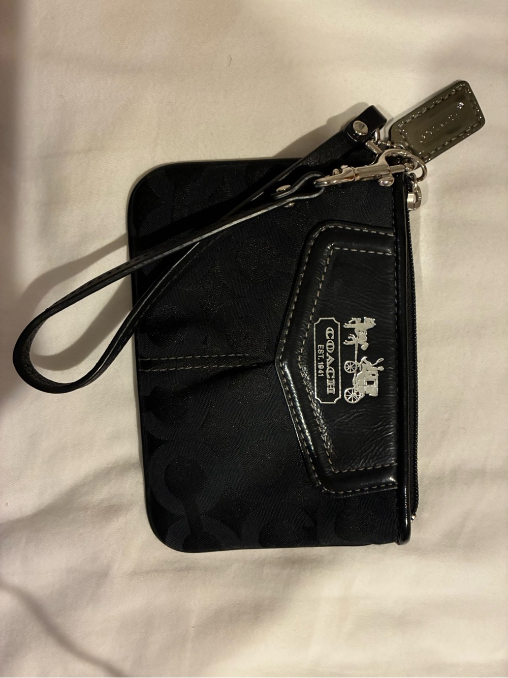 Coach Black Signature Wristlet with Silver Hardware - Picture 1 of 3
